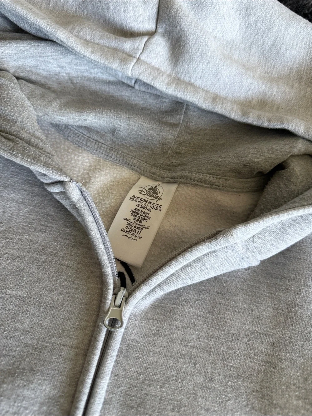 Disneyland Men's Light Gray Full-Zip Hoodie with Black 'D' Chest Logo